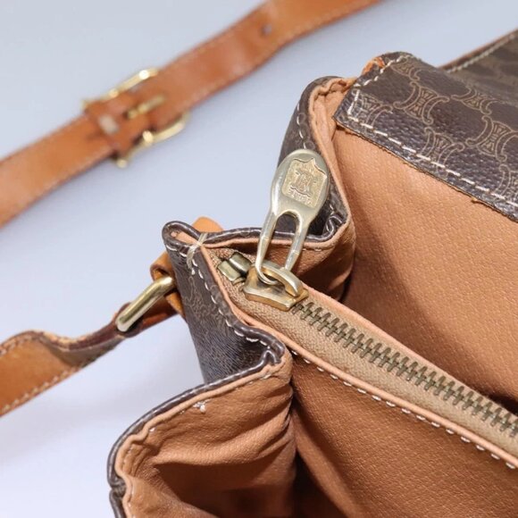 CELINE Macadam Canvas Shoulder Bag PVC Leather Brown Gold Auth - Picture 10 of 16